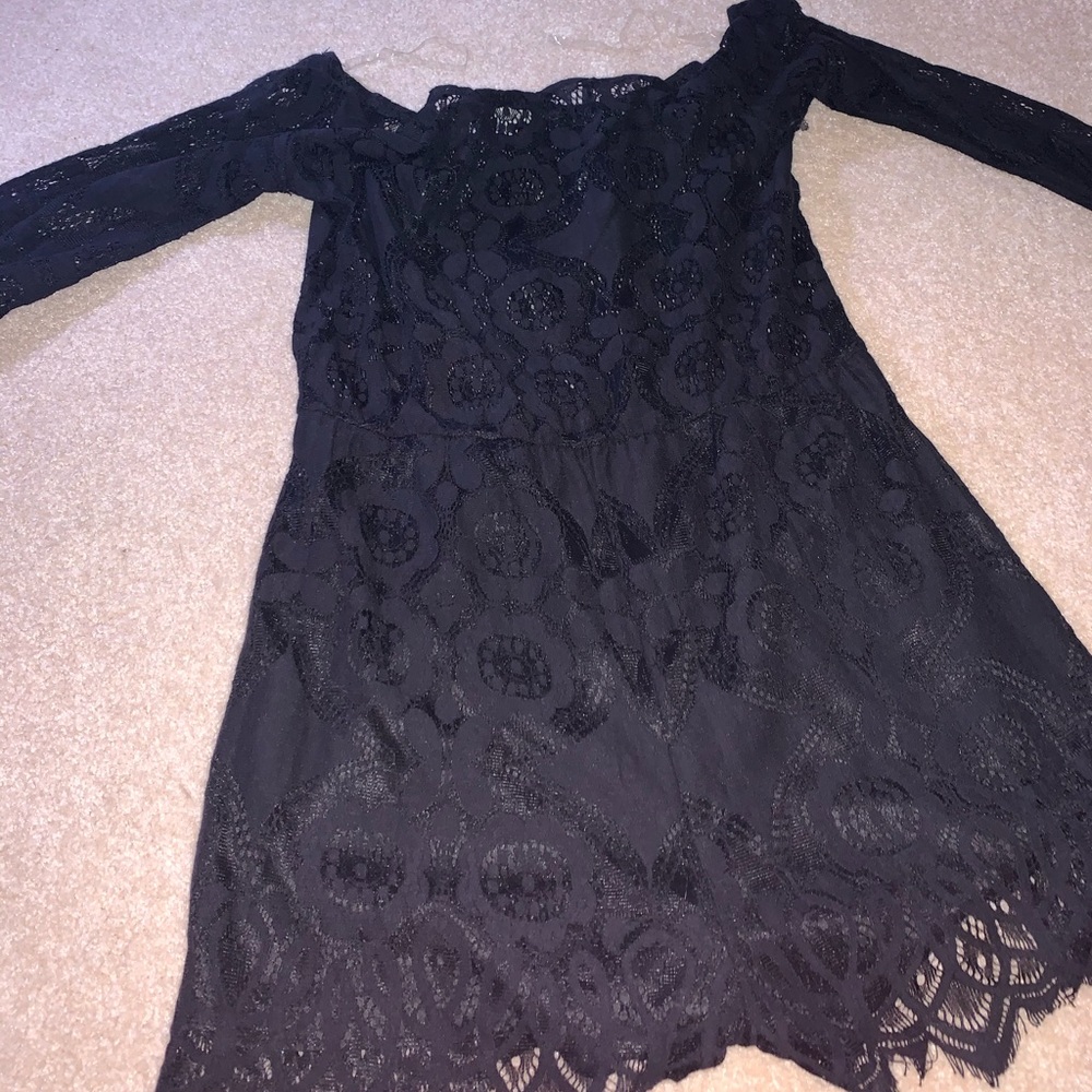 Black floral lace romper